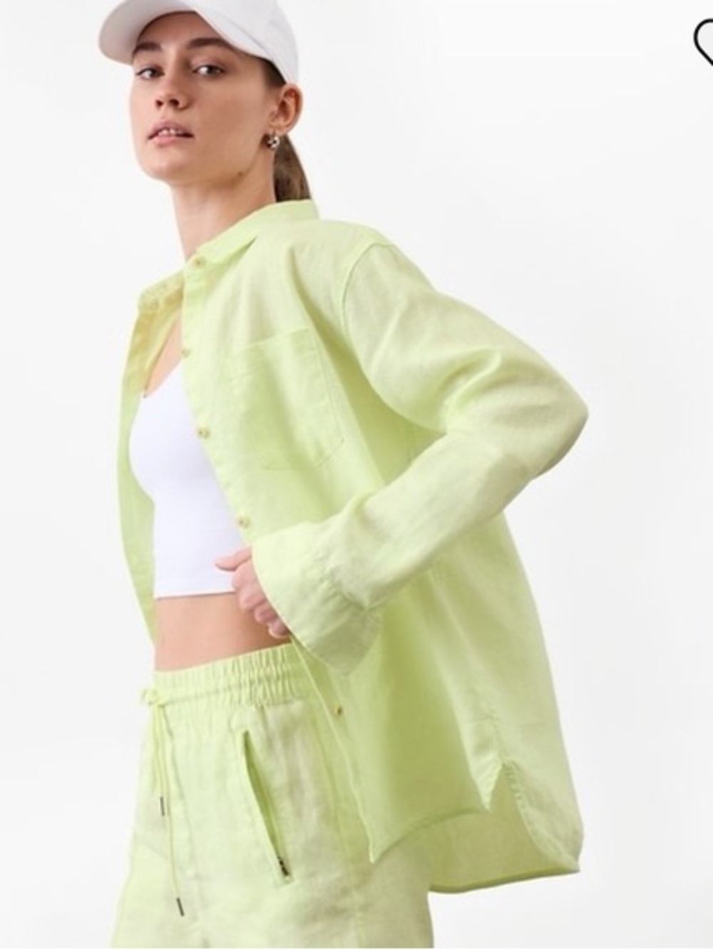 Athleta Linen‎ Shirt XS Light Green Button Down Long Sleeve